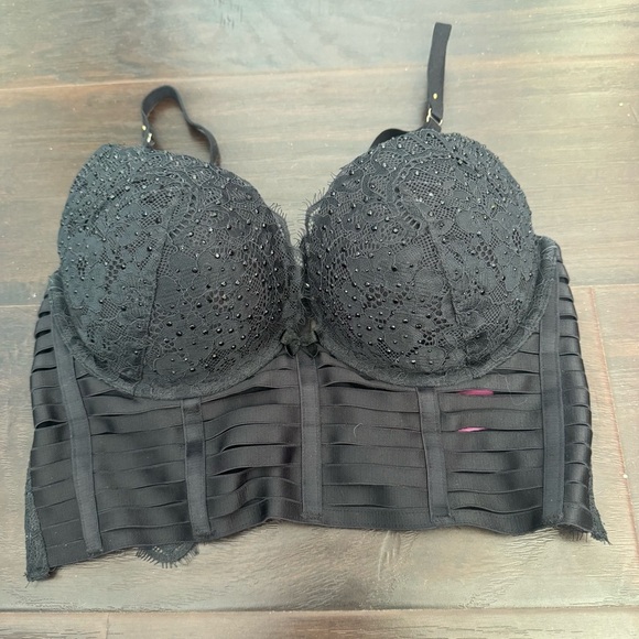 La Senza y2k Black Lace Bustier bling bondage strappy goth grunge fairy 32C - Picture 3 of 6